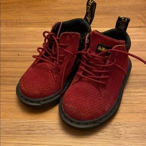 Dr Martens red suede high tops